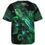 New Zealand Baseball Shirt  Sea Turtle With Blooming Hibiscus Flowers Tribal Green