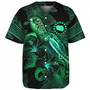 Cook Islands Baseball Shirt  Sea Turtle With Blooming Hibiscus Flowers Tribal Green