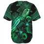 Samoa Baseball Shirt  Sea Turtle With Blooming Hibiscus Flowers Tribal Green