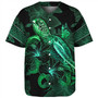 New Caledonia Baseball Shirt  Sea Turtle With Blooming Hibiscus Flowers Tribal Green