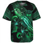 Marshall Islands Baseball Shirt  Sea Turtle With Blooming Hibiscus Flowers Tribal Green