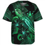 Austral Islands Baseball Shirt  Sea Turtle With Blooming Hibiscus Flowers Tribal Green