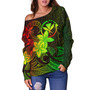 Tahiti Off Shoulder Sweatshirt Plumeria Flowers Vintage Style Reggae Colors