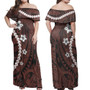 Combo Off Shoulder Long Dress And Shirt Polynesian Pattern White Hibiscus