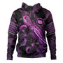 Cook Islands Hoodie Sea Turtle With Blooming Hibiscus Flowers Tribal Purple