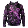 French Polynesia Hoodie Sea Turtle With Blooming Hibiscus Flowers Tribal Purple