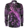 New Zealand Long Sleeve Shirt Sea Turtle With Blooming Hibiscus Flowers Tribal Purple