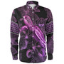 Marshall Islands Long Sleeve Shirt Sea Turtle With Blooming Hibiscus Flowers Tribal Purple