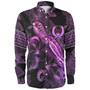 Pohnpei State Long Sleeve Shirt Sea Turtle With Blooming Hibiscus Flowers Tribal Purple