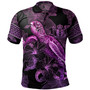 New Zealand Polo Shirt Sea Turtle With Blooming Hibiscus Flowers Tribal Purple