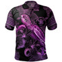 Niue Polo Shirt Sea Turtle With Blooming Hibiscus Flowers Tribal Purple