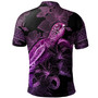 Tonga Polo Shirt Sea Turtle With Blooming Hibiscus Flowers Tribal Purple