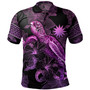 Nauru Polo Shirt Sea Turtle With Blooming Hibiscus Flowers Tribal Purple