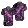 Papua New Guinea Short Sleeve Shirt Sea Turtle With Blooming Hibiscus Flowers Tribal Purple