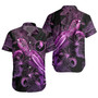 Yap State Short Sleeve Shirt Sea Turtle With Blooming Hibiscus Flowers Tribal Purple