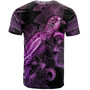 Niue T-Shirt Sea Turtle With Blooming Hibiscus Flowers Tribal Purple