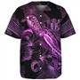 New Zealand Baseball Shirt Sea Turtle With Blooming Hibiscus Flowers Tribal Purple