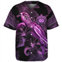 Samoa Baseball Shirt Sea Turtle With Blooming Hibiscus Flowers Tribal Purple