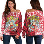 Hawaii Off Shoulder Sweatshirt Surfing Santa Polynesian Pattern Vintage Style