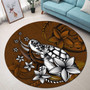 Hawaii Round Rug Sea Turtle With Plumeria Polynesian Patterns Retro Style