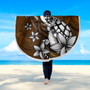 Hawaii Beach Blanket Sea Turtle With Plumeria Polynesian Patterns Retro Style