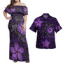Hawaii Combo Off Shoulder Long Dress And Shirt Hibiscus Turle With Plumeria Flowers