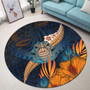 Hawaii Round Rug Turtle Design With Hibiscus Tropical Style