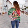 Tonga Off Shoulder Sweatshirt Kilisimasi Fiefia Tropical Xmas Patterns