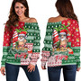 Tonga Off Shoulder Sweatshirt Kilisimasi Fiefia Tropical Xmas Patterns