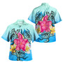 Hawaii Combo Off Shoulder Long Dress And Shirt Tropical Flowers And Turtles