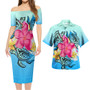 Hawaii Combo Short Sleeve Dress And Shirt Tropical Flowers And Turtles