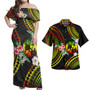 Tonga Combo Off Shoulder Long Dress And Shirt Polynesian Pattern Reggae Color Hibiscus Flowers
