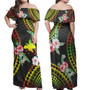 Papua New Guinea Combo Off Shoulder Long Dress And Shirt Polynesian Pattern Reggae Color Hibiscus Flowers