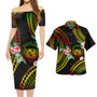 Hawaii Combo Short Sleeve Dress And Shirt Polynesian Pattern Reggae Color Hibiscus Flowers