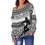 Fiji Off Shoulder Sweatshirt Flying Fijians Rugby Tribal Pattern 2023