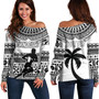 Fiji Off Shoulder Sweatshirt Flying Fijians Rugby Tribal Pattern 2023