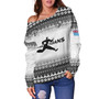 Fiji Off Shoulder Sweatshirt Vintage Flying Fijians RugbyTribal Pattern 2023