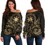 Philippines Filipinos Off Shoulder Sweatshirt Polynesian Tribal Pattern Simple Style Gold