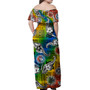 Tahiti Off Shoulder Long Dress Tribal Tattoo