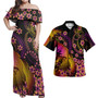 Cook Islands Polynesian Pattern Combo Dress And Shirt Plumeria In Wave