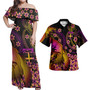 Fiji Polynesian Pattern Combo Dress And Shirt Plumeria In Wave