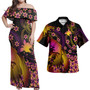 Papua New Guinea Polynesian Pattern Combo Dress And Shirt Plumeria In Wave