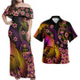 Guam Polynesian Pattern Combo Dress And Shirt Plumeria In Wave