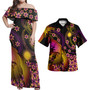 Marshall Islands Polynesian Pattern Combo Dress And Shirt Plumeria In Wave