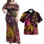 Northern Mariana Islands Polynesian Pattern Combo Dress And Shirt Plumeria In Wave