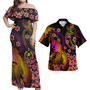 Vanuatu Polynesian Pattern Combo Dress And Shirt Plumeria In Wave