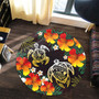 Hawaii Round Rug Polynesian Tribal Floral Turtle