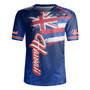 Hawaii Rugby Jersey Hawaii Flag Blue Color Polynesian Patterns Grunge Style