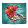 Hawaii Tapestry Hawaiian Map Turtle Hibiscus Flowers Polynesian Patterns Style