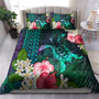 Hawaii Bedding Set Sea Turtle Abstract Background With Tropical Flowers Hibiscus And Plumeria